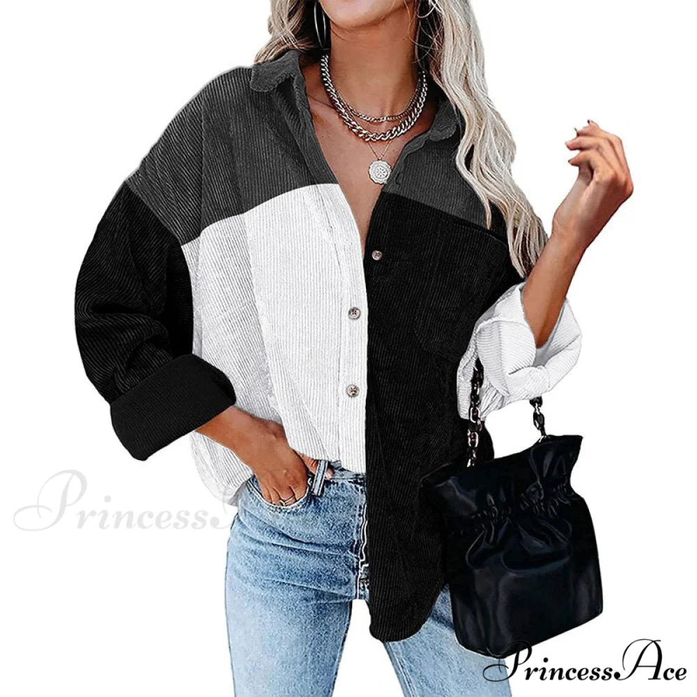 Vintage Color Block Patchwork Corduroy Shirt 10 / S