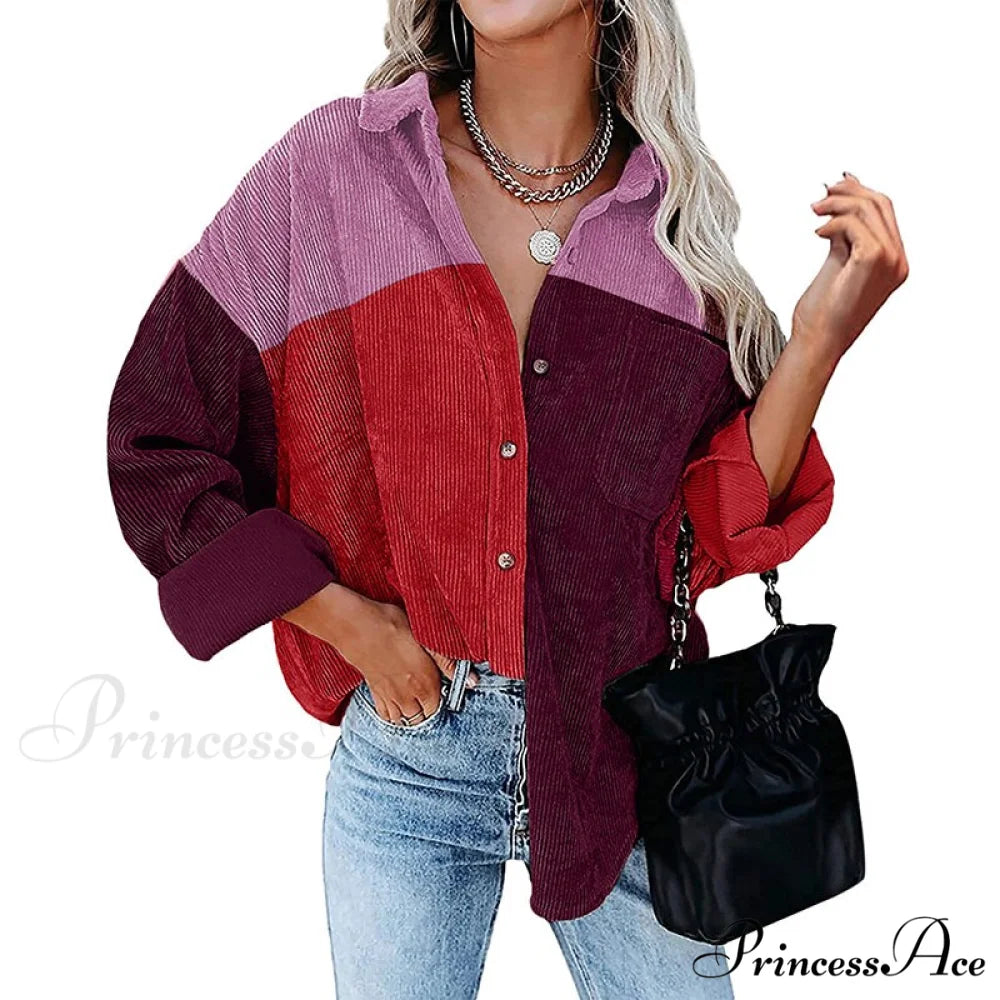 Vintage Color Block Patchwork Corduroy Shirt 12 / S
