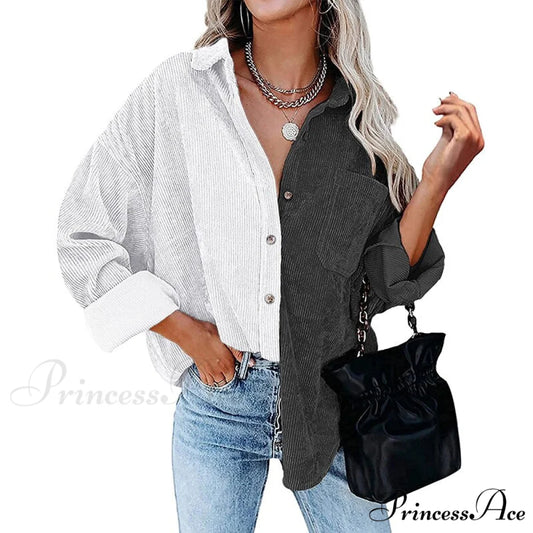 Vintage Color Block Patchwork Corduroy Shirt 2 / S