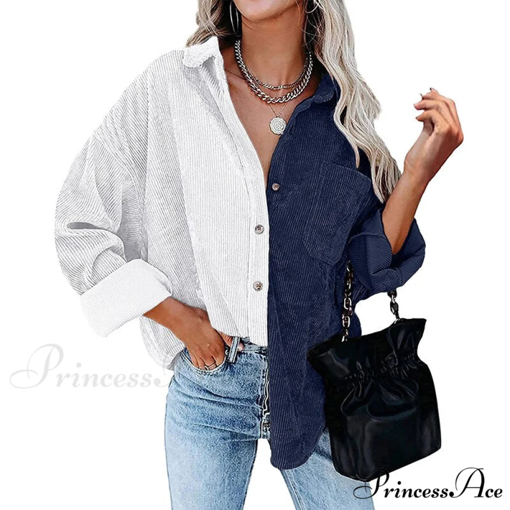 Vintage Color Block Patchwork Corduroy Shirt 3 / S