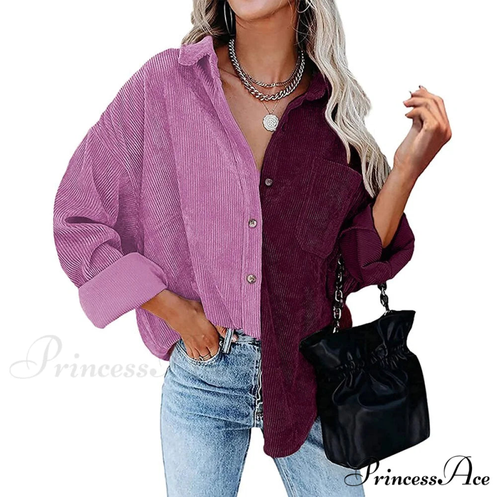 Vintage Color Block Patchwork Corduroy Shirt 6 / S