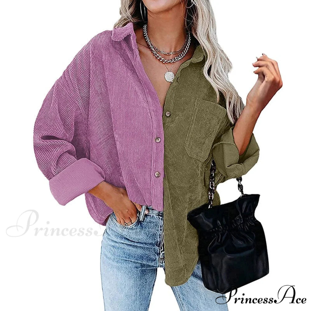 Vintage Color Block Patchwork Corduroy Shirt 9 / S