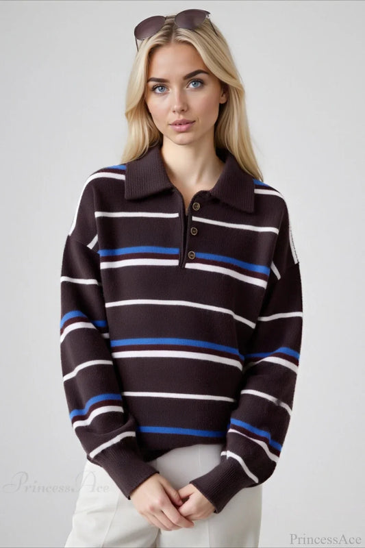 Vintage Colorblock Stripe Collar Patchwork Loose Knit Sweater