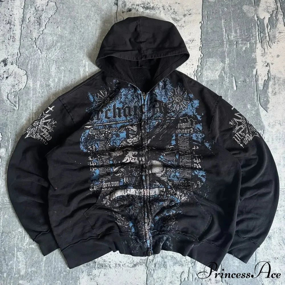 Vintage Design Zipper Hoodie black 3 / S hoodies-241228