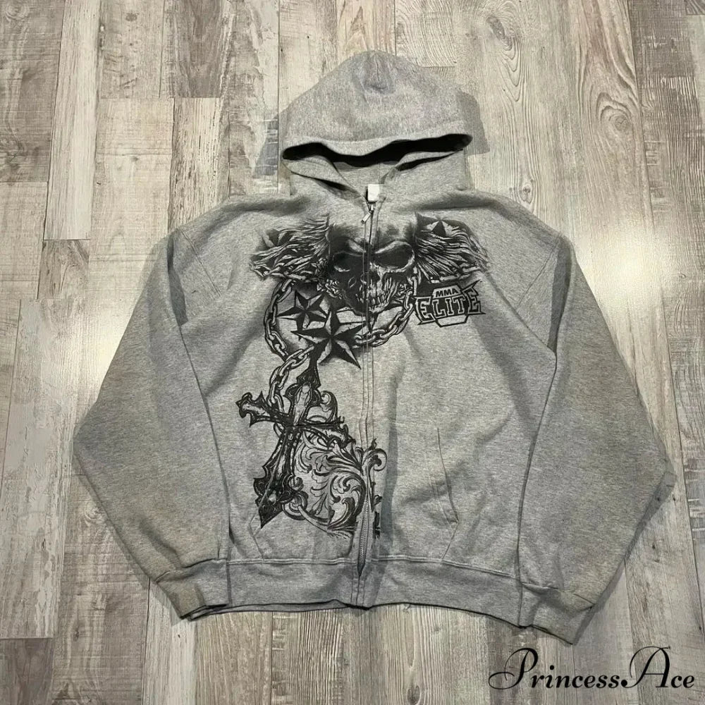 Vintage Design Zipper Hoodie grey / S hoodies-241228