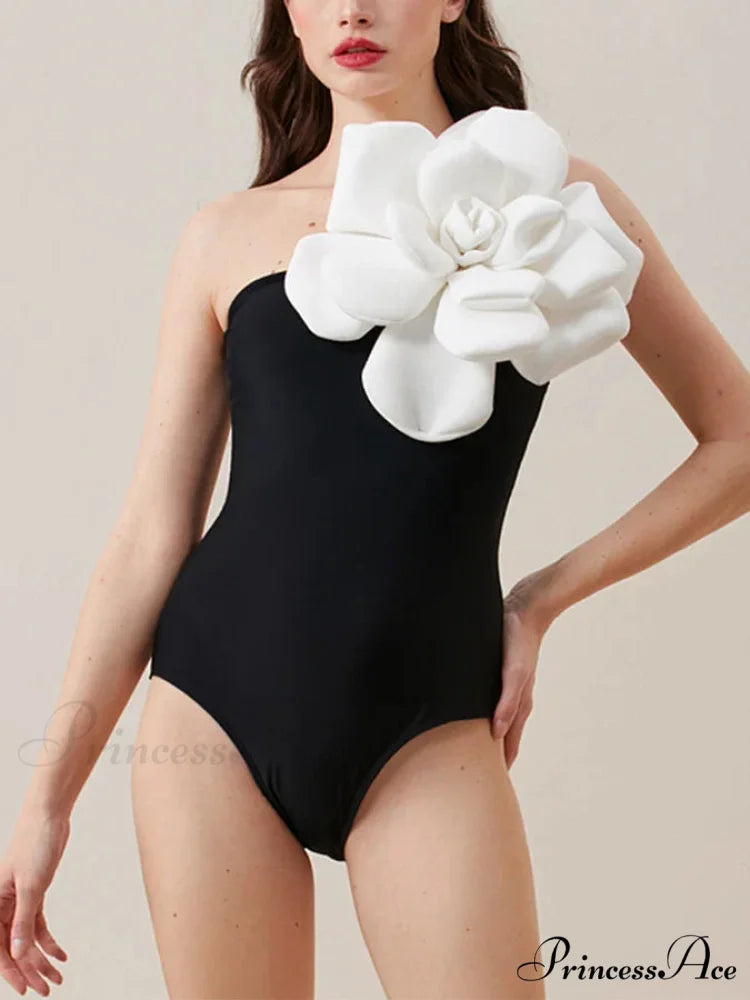 Vintage Ebony Camellia Swimsuit One Piece onepiece-250223