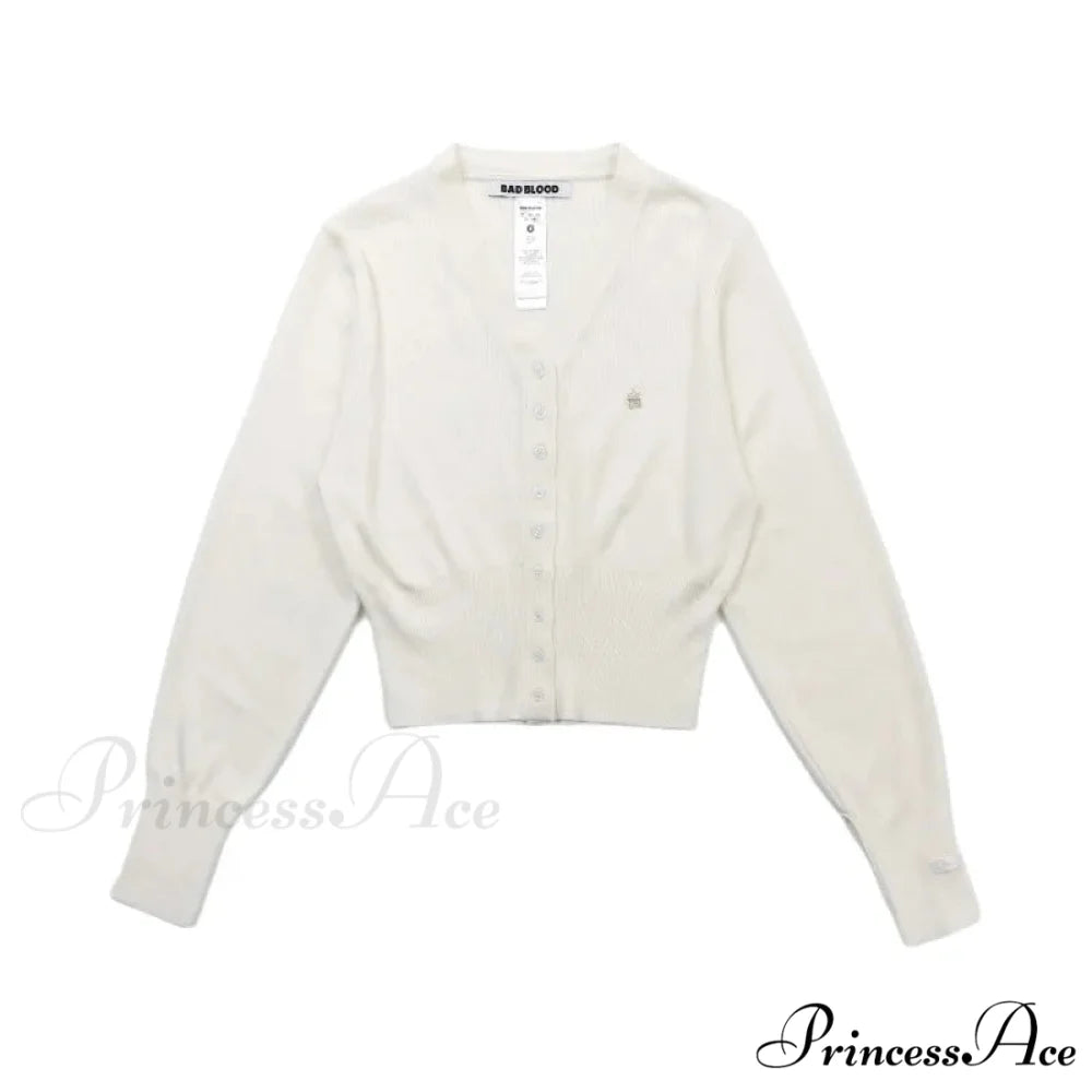 Vintage Embroidered Round Neck Cardigan Beige / S