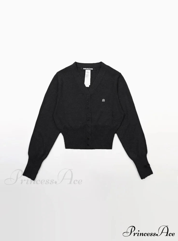 Vintage Embroidered Round Neck Cardigan Black / S