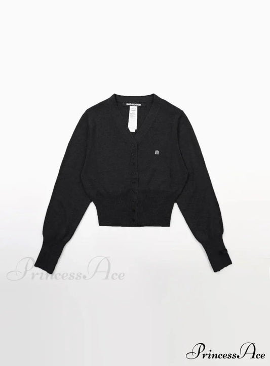 Vintage Embroidered Round Neck Cardigan Black / S