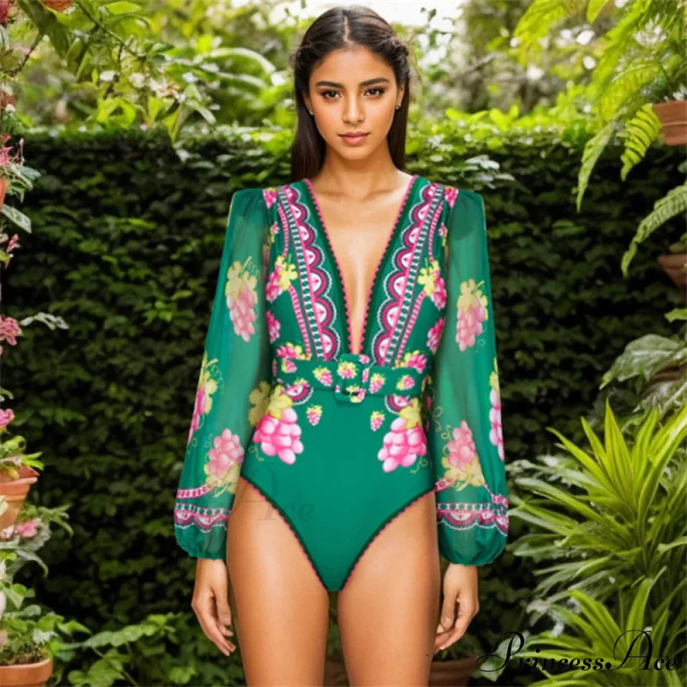 Vintage Emerald Grapes One Piece Swimsuit green / S onepiece-250223