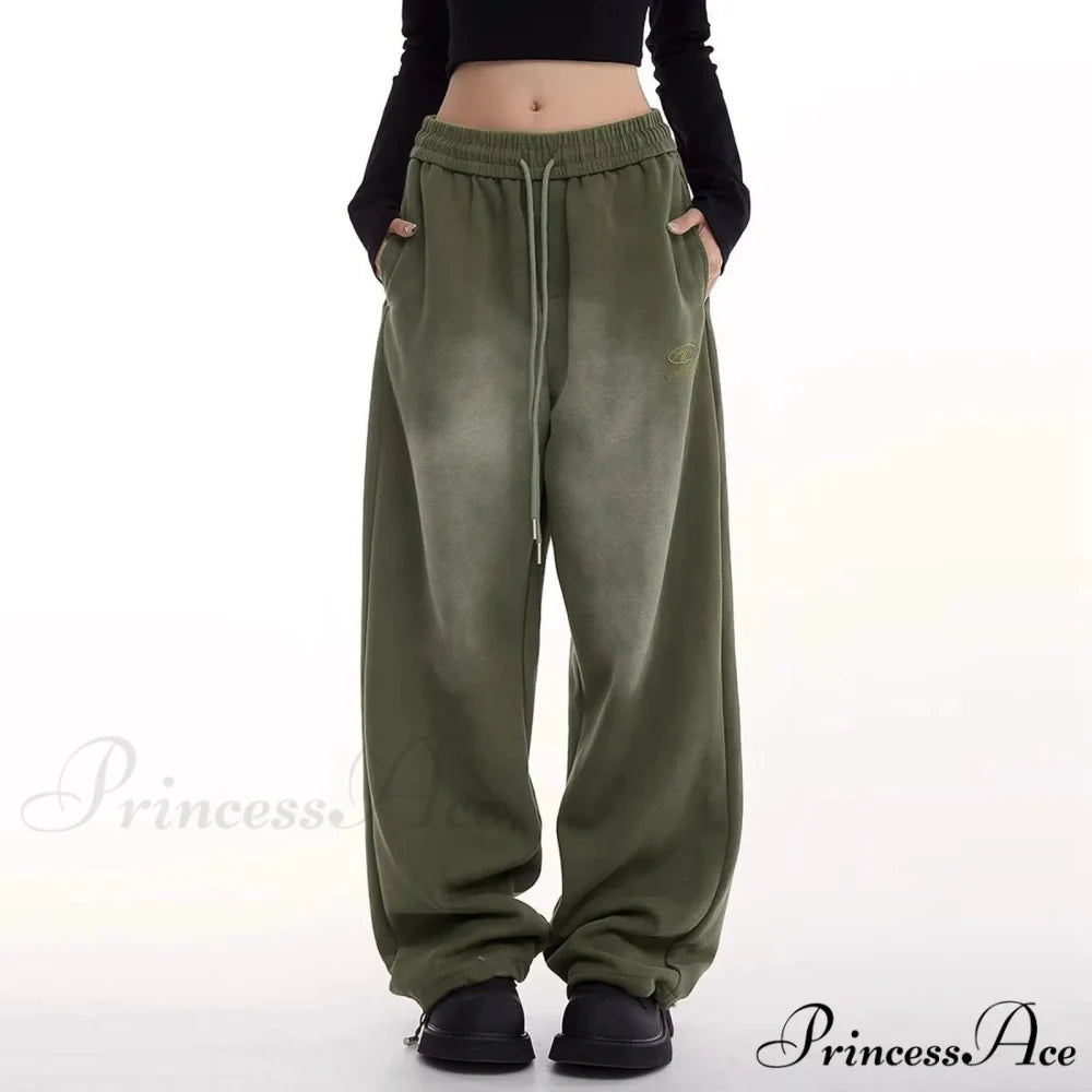 Vintage Emerald Ombre Wide Leg Trousers Green / S pants-241228