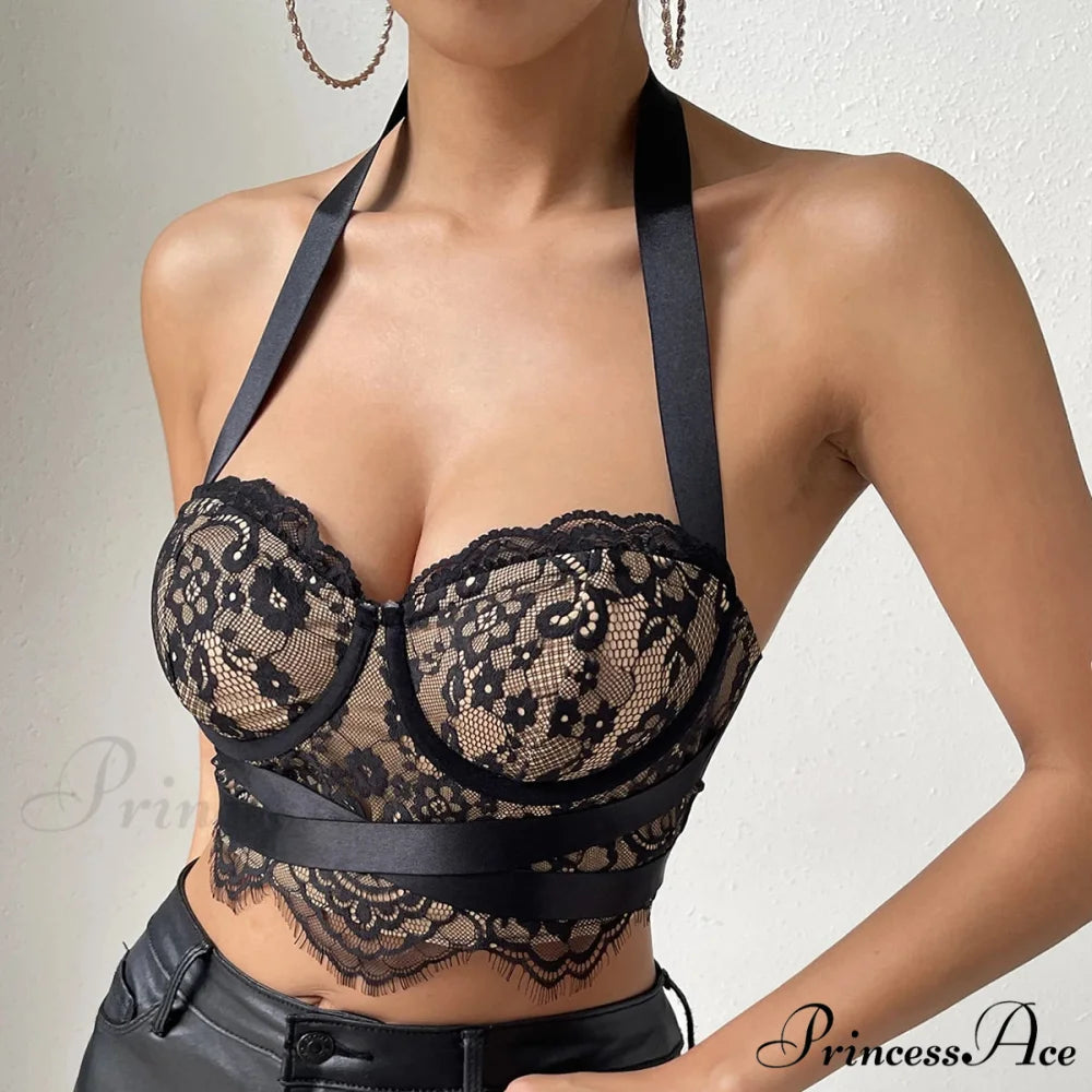 Vintage Empty Bandage Halter Lace Crop Top croptop-250126