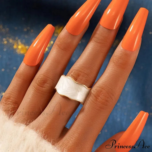 Vintage Enamel Irregular Shape Geometric Adjustable Ring Adjustable / White