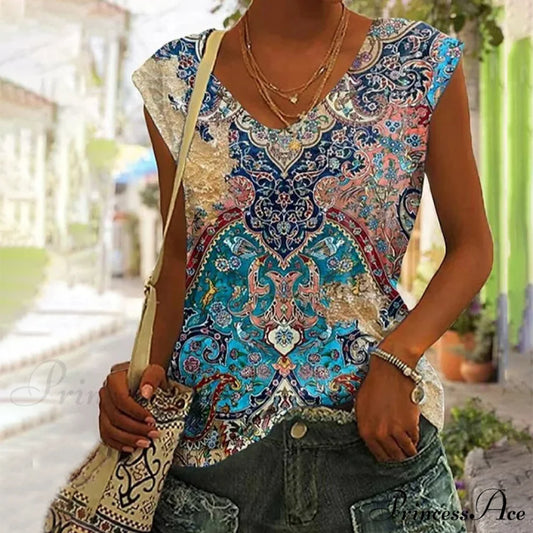 Vintage Ethnic Sleeveless Top Multicolor / S