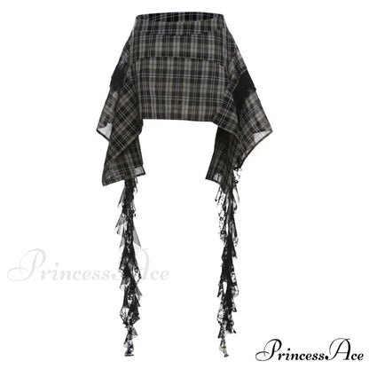 Vintage Fashion Women’s Irregular Plaid Ribbon Design 2024 Summer Trendy High Waist A-line Mini Skirt Black / S