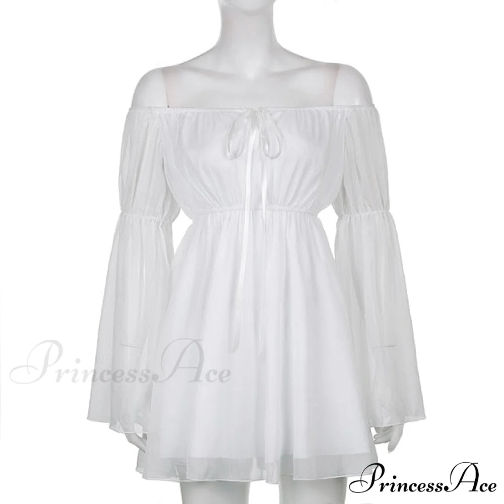 Vintage Flare Sleeve Party Bandage Mini Dress White Dress / S