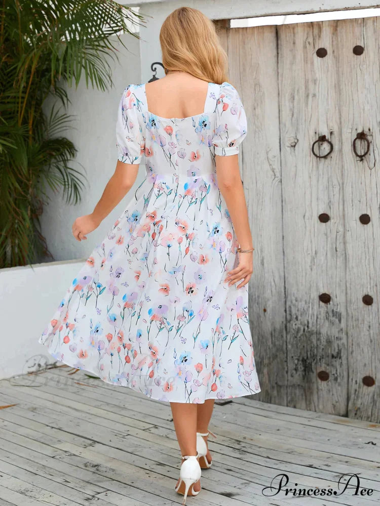 Vintage Floral Dress with Bubble Sleeves