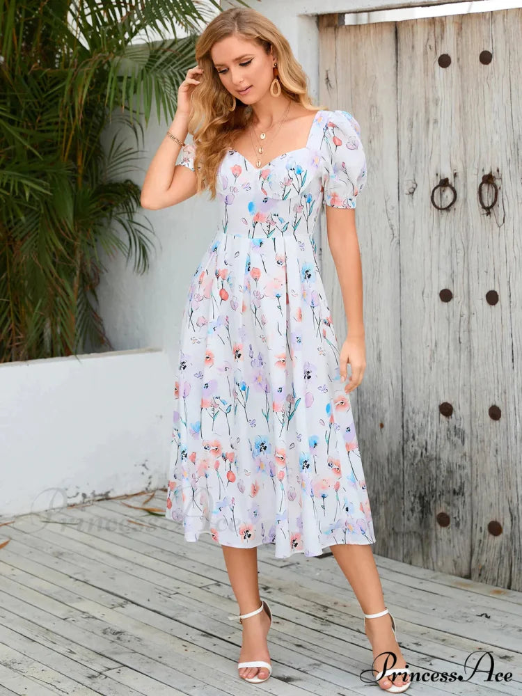 Vintage Floral Dress with Bubble Sleeves
