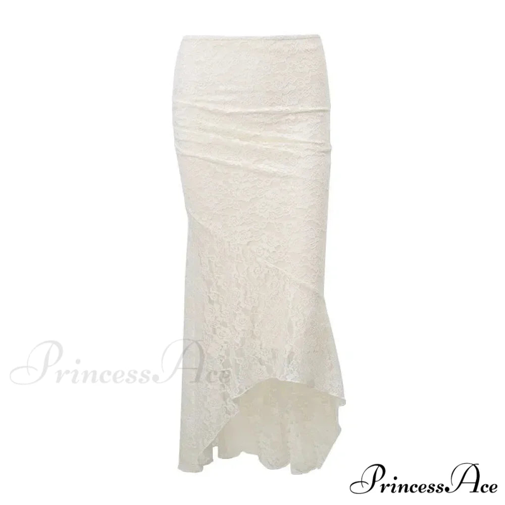 Vintage Floral Lace Corset Top and Skirt Sets Sexy Backless Bandage Midi Dress BEIGE / S