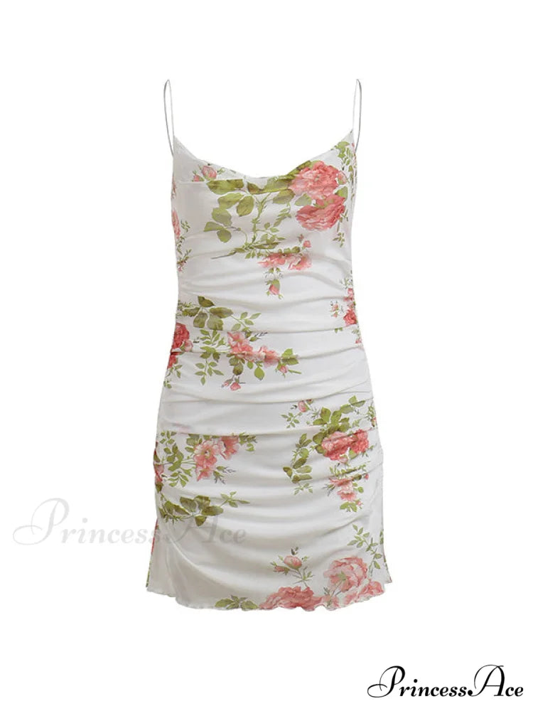 Vintage Floral Mesh Bodycon Dress with Ruched Detail