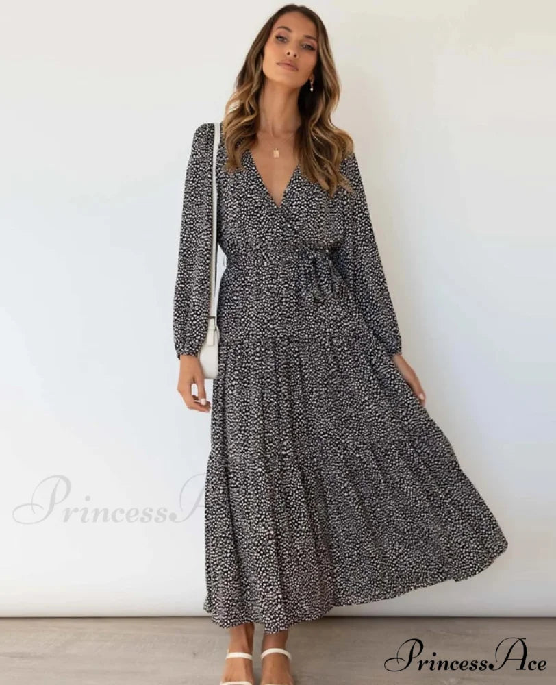 Vintage Floral Print Long Sleeve Maxi Dress for Women - Autumn/Winter Casual Style