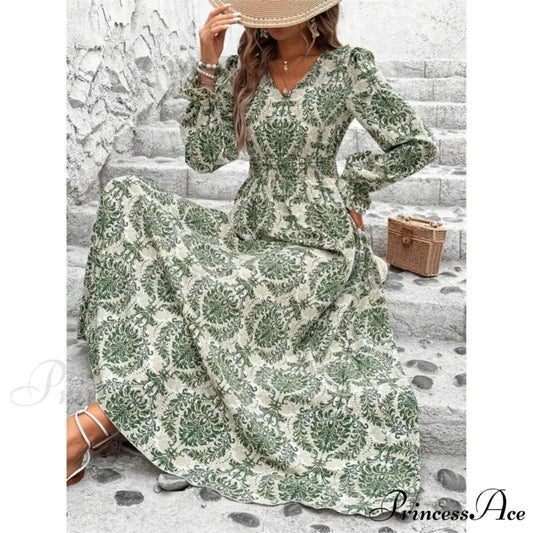 Vintage Flower Pattern A-line Boho Dress oldfloraldress-250126