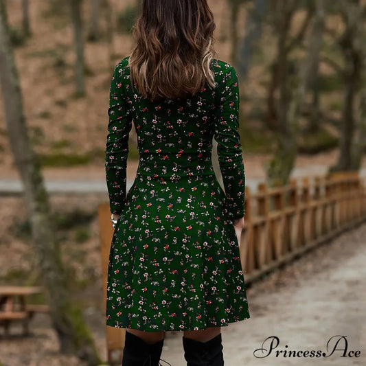 Vintage Flower Swing Midi Flower Dress oldfloraldress-250126