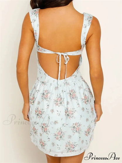 Vintage Gathered Flower Short Dress minidress-250223
