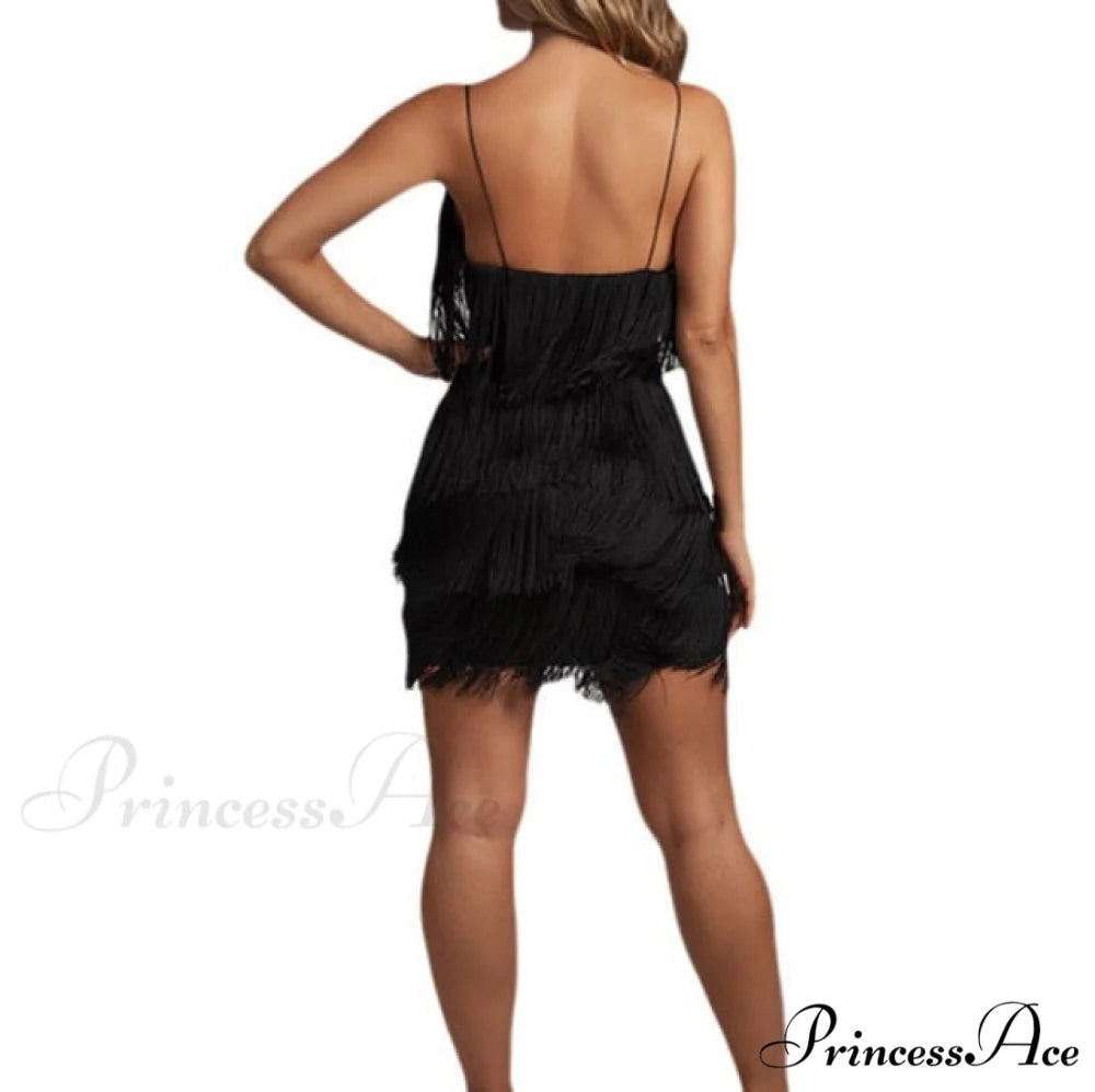 Vintage Gatsby Sequin Party Slip Sexy Dress black 1 / S