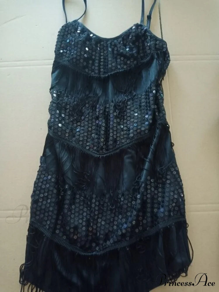Vintage Gatsby Sequin Party Slip Sexy Dress black 2 / S