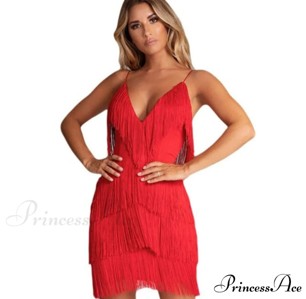 Vintage Gatsby Sequin Party Slip Sexy Dress red / S