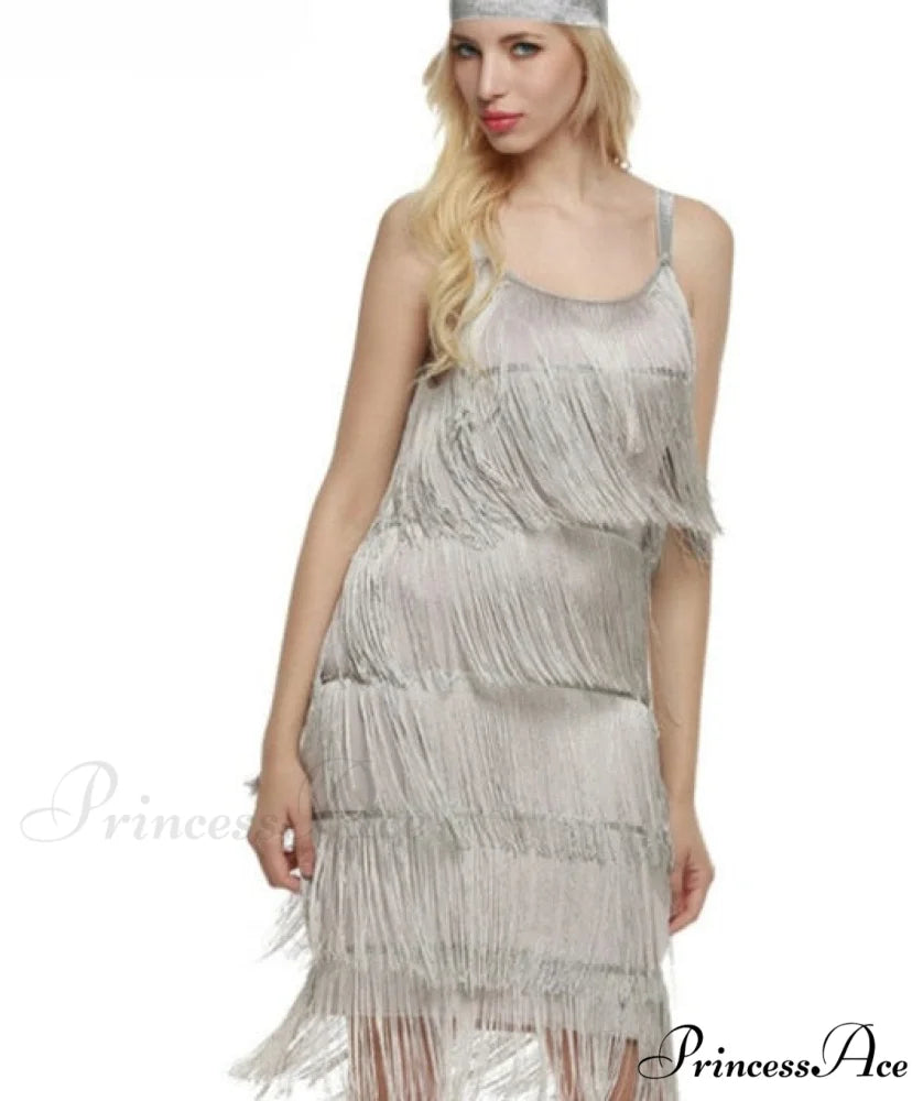 Vintage Gatsby Sequin Party Slip Sexy Dress silver / S