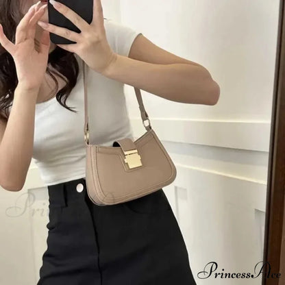 Vintage Gold Clasp Brown Shoulder Purse shoulder-250126