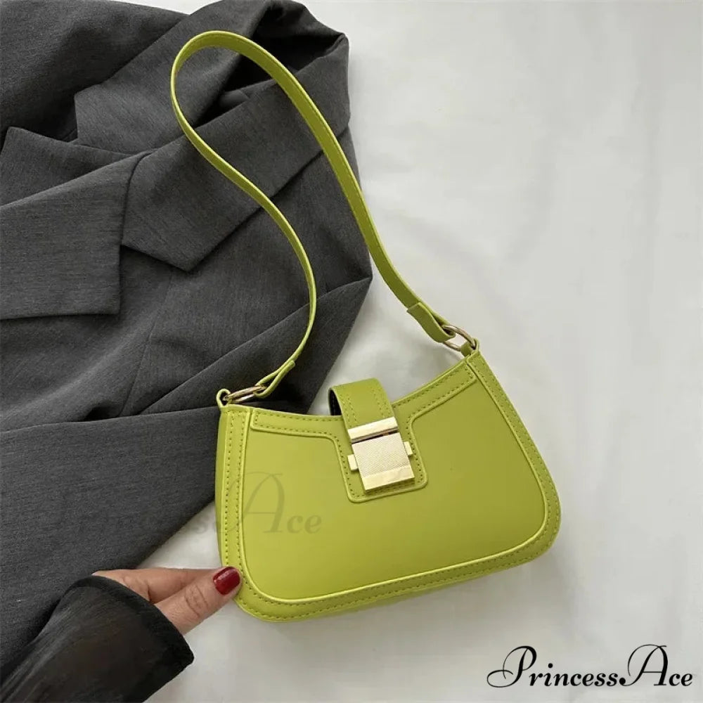 Vintage Gold Clasp Brown Shoulder Purse Green / 20.5x5.5x13cm shoulder-250126