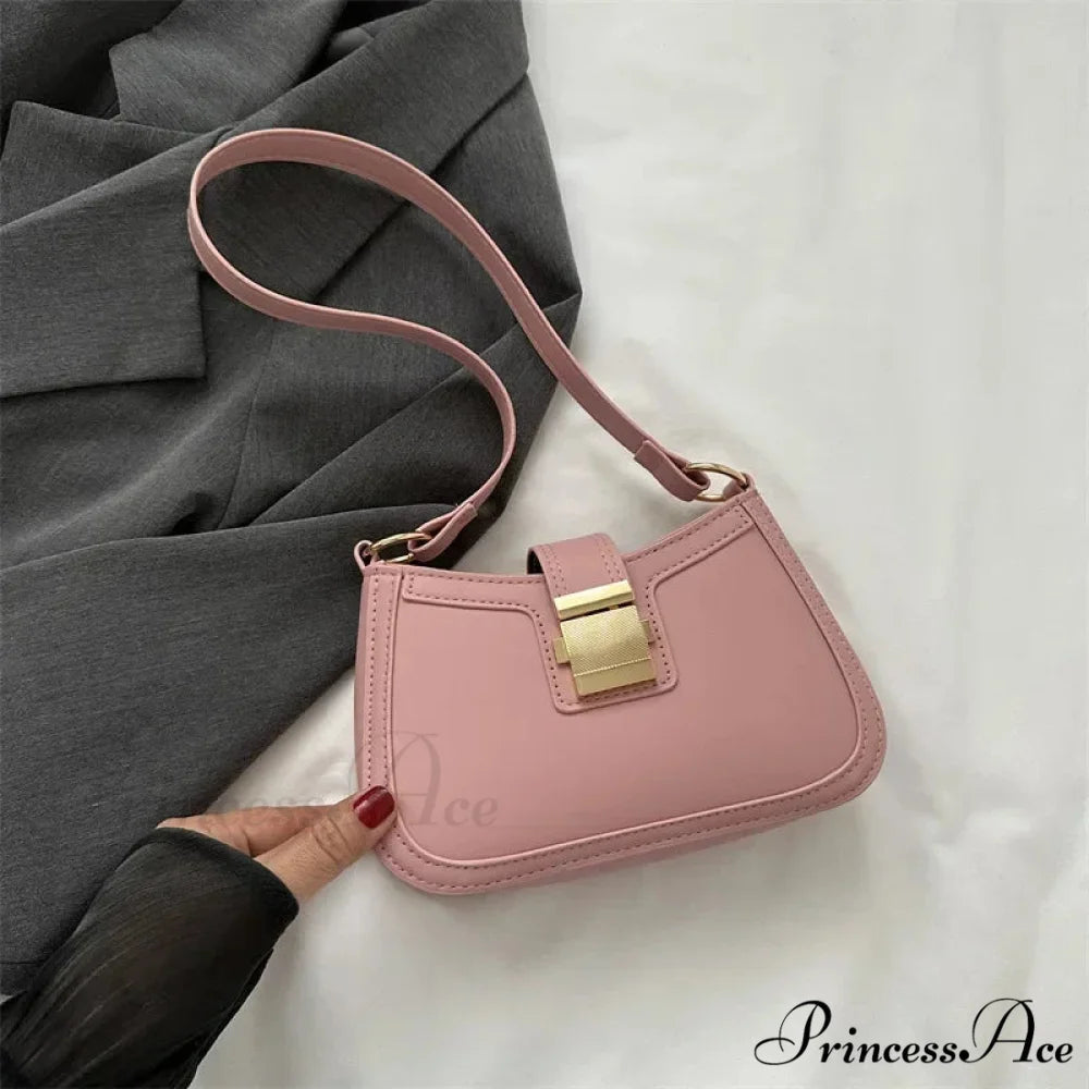 Vintage Gold Clasp Brown Shoulder Purse Pink / 20.5x5.5x13cm shoulder-250126