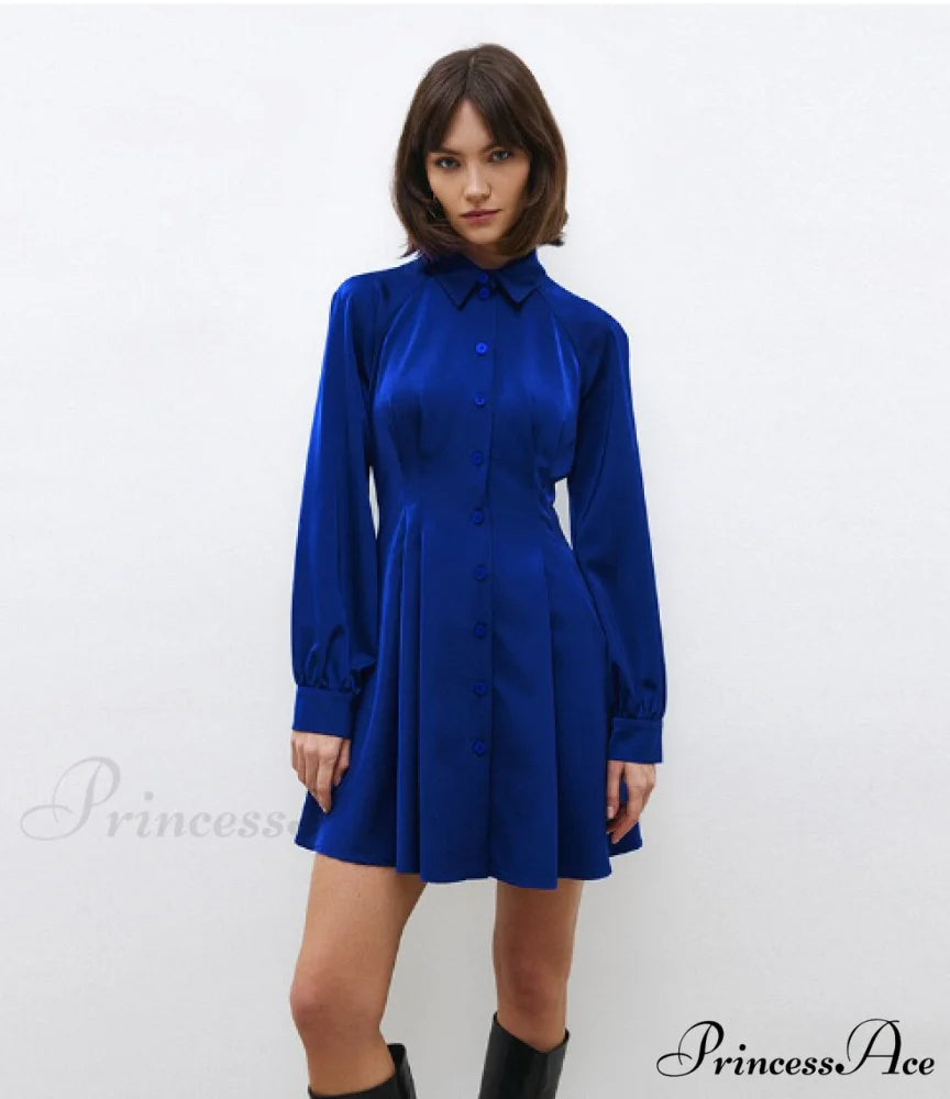 Vintage Green Office Long Sleeve Lapel Short Dress for Autumn