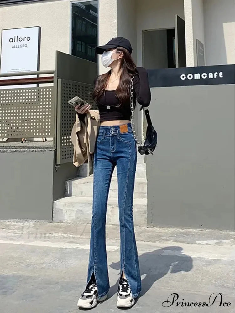 Vintage Harajuku Teenagers Y2k Aesthetic Clothing Autumn Baggy Fashion Clothes for Women’s Jean Deep Blue / XS