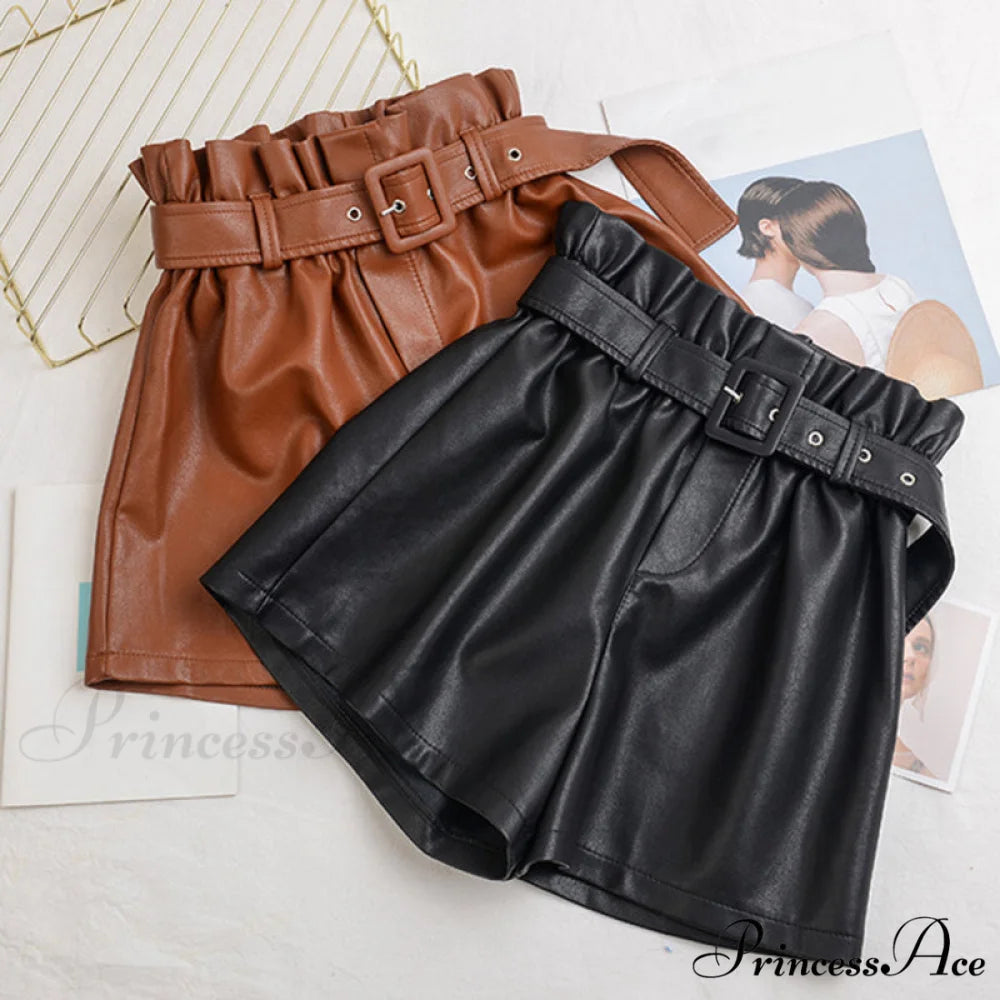 Vintage High Waist Faux Leather Shorts