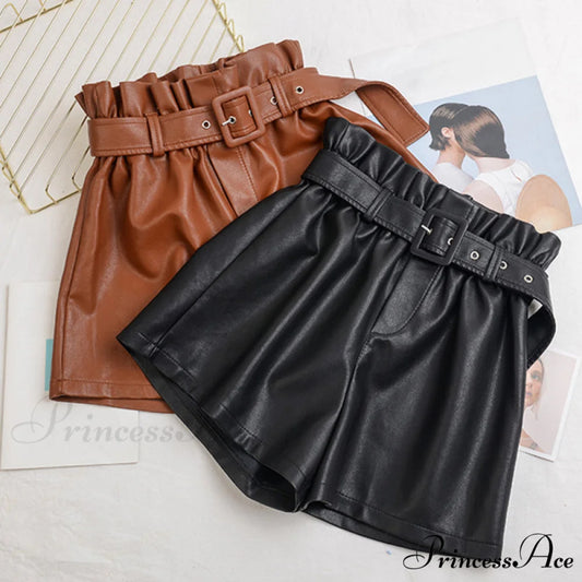 Vintage High Waist Faux Leather Shorts