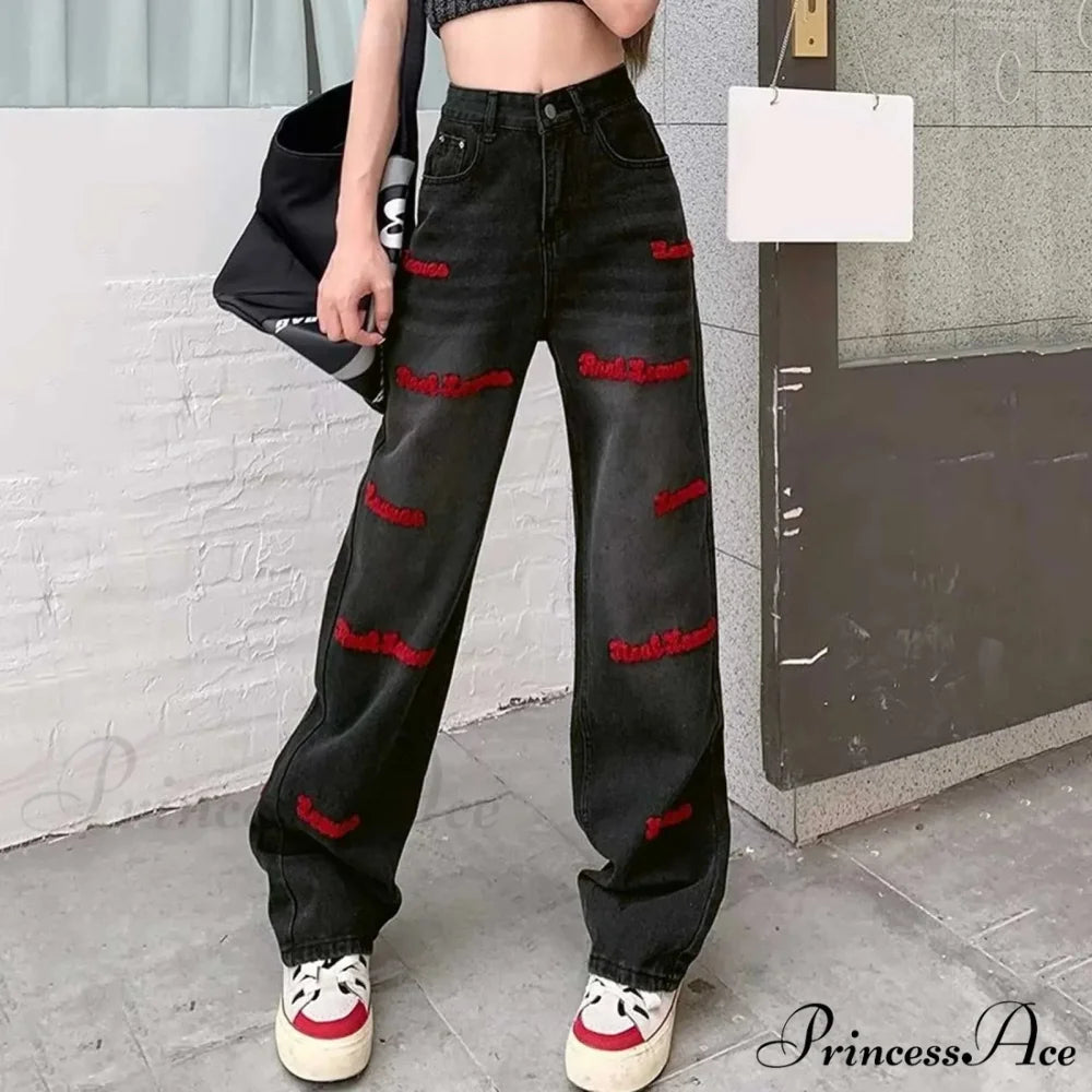 Vintage High Waist Oversize Sweatpants Jeans Red / S