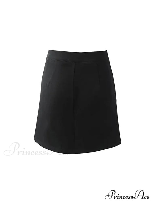 Vintage High Waist Slim Safe Front Slit Knit Korean A-Line Trendy Mini Skirt