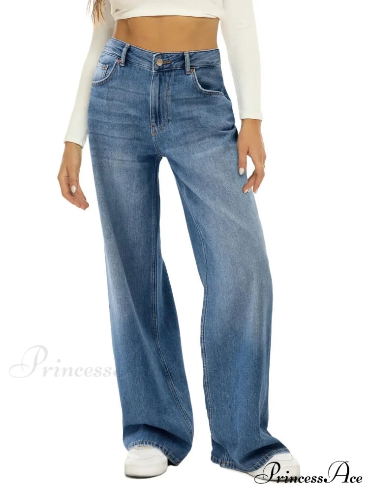 Vintage High Waist Wide Leg Blue Baggy Streetwear Harajuku Straight Fashionable Casual Elegant Stylish Jean Blue / S