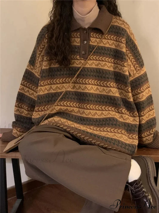 Vintage Inactive Style Banded Baggy Jumper swraters-241228