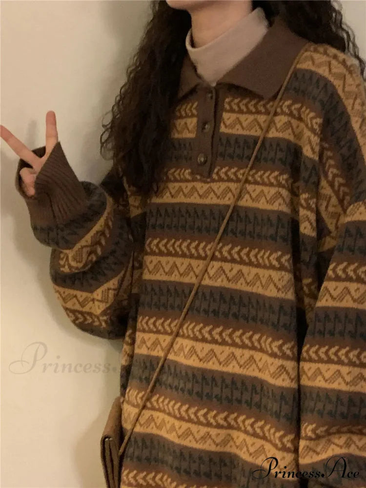 Vintage Inactive Style Banded Baggy Jumper swraters-241228