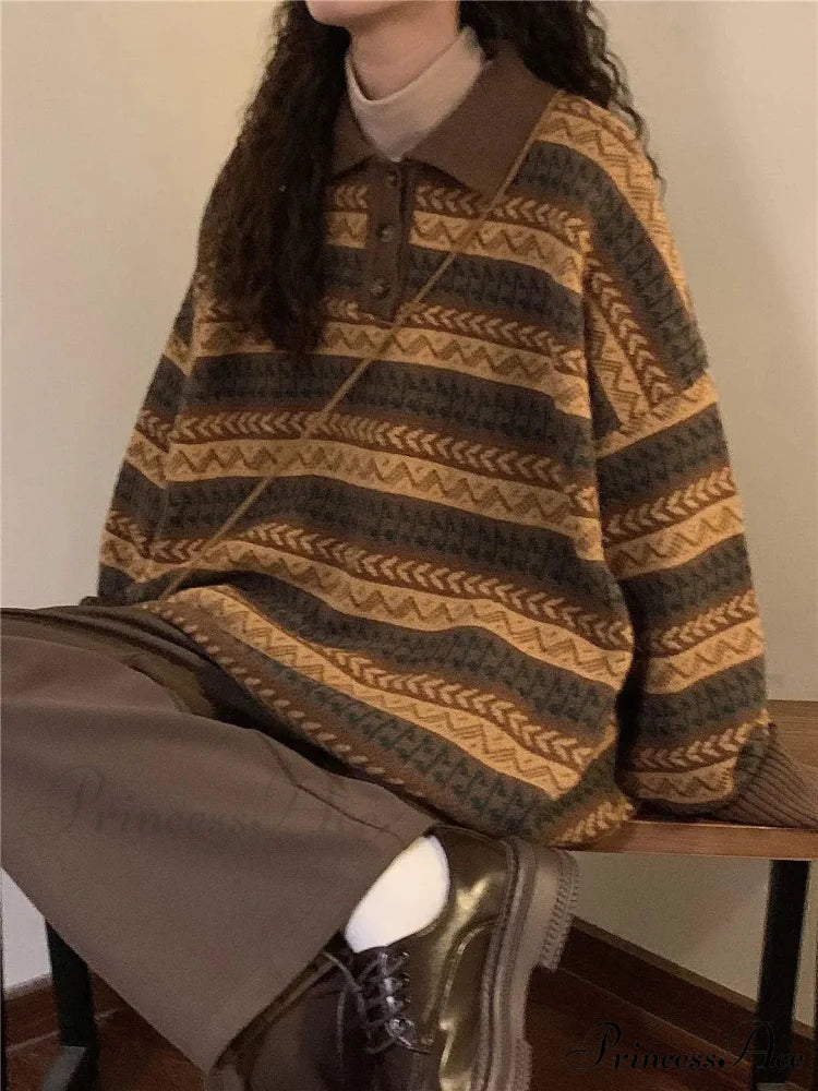 Vintage Inactive Style Banded Baggy Jumper swraters-241228