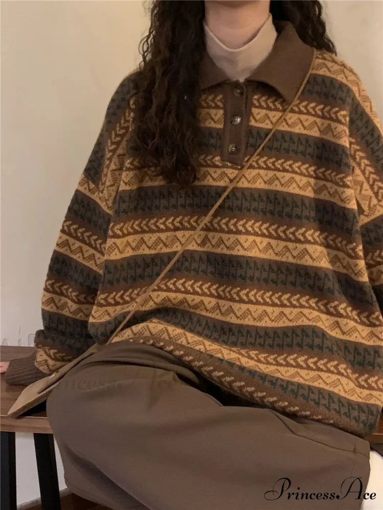 Vintage Inactive Style Banded Baggy Jumper swraters-241228