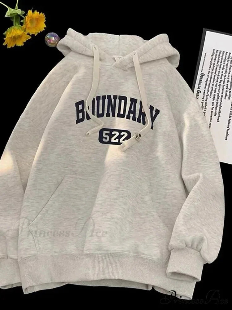 Vintage Informal Main Road Alphabet Hoodie GRAY / M(40-45KG) hoodies-241228