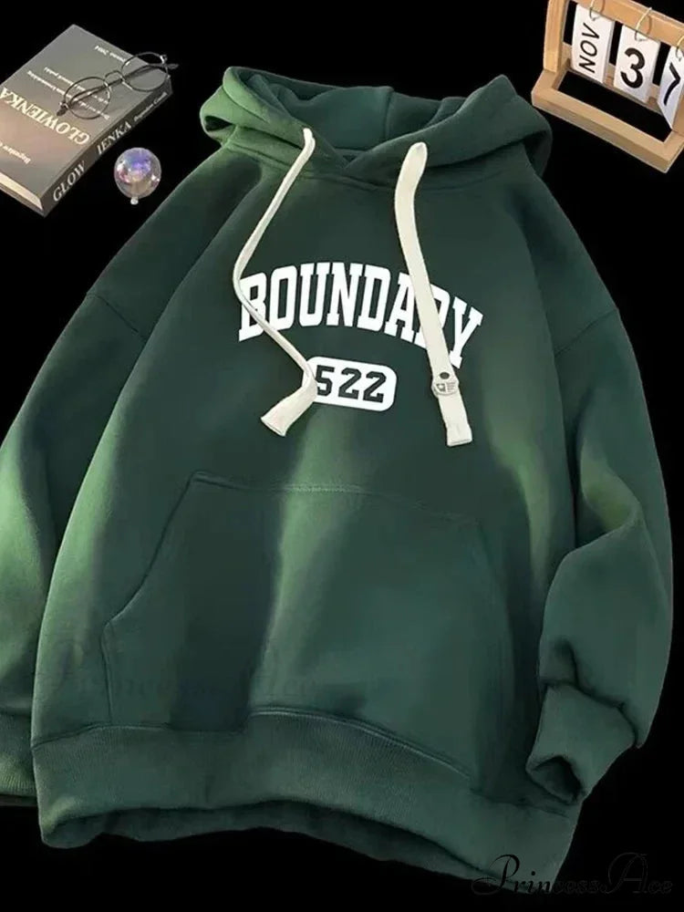 Vintage Informal Main Road Alphabet Hoodie Green / M(40-45KG) hoodies-241228