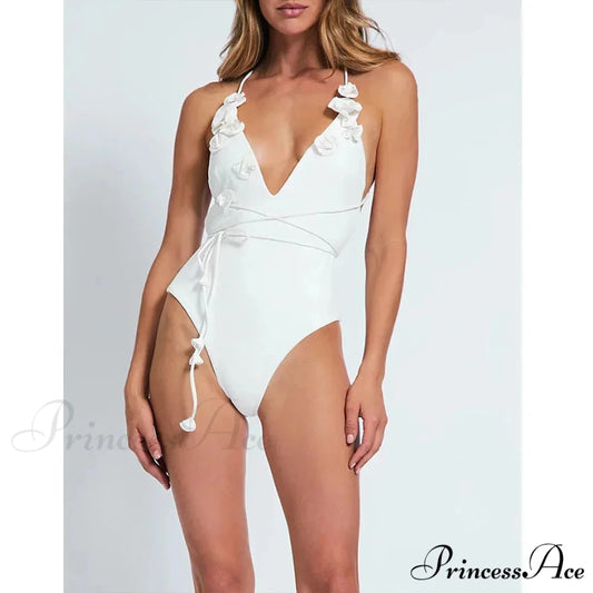 Vintage Ivory Solid Swimsuit One Piece WHITE / S onepiece-250223