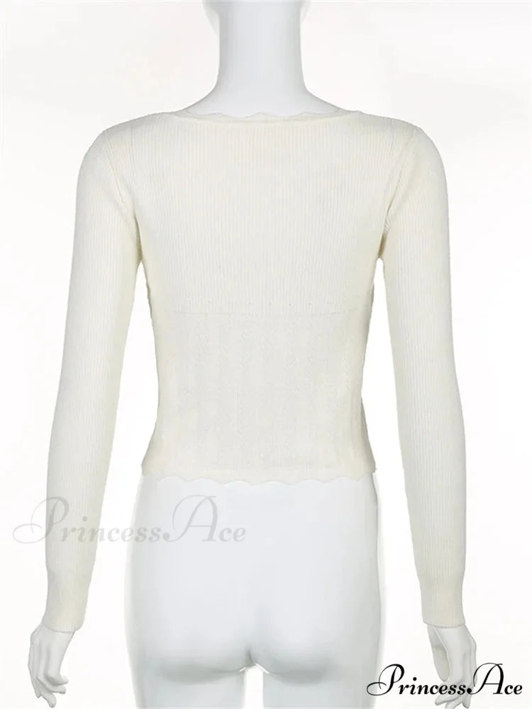 Vintage Knitted Low Cut Round Neck Slim Fit Ribbed T-shirts